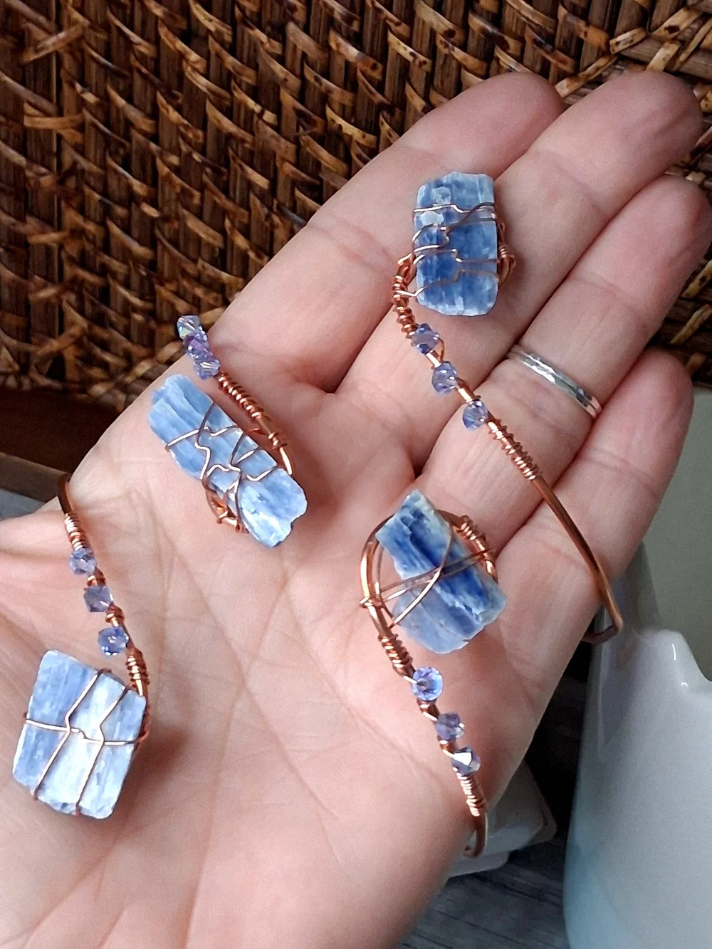 Crystal Copper Arm Cuff with Raw Blue Kyanite, OS